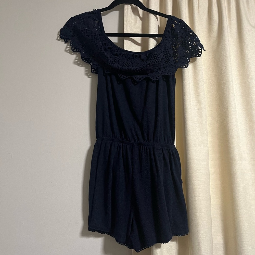 Jessica Simpson Navy Blue Romper Lace detail small